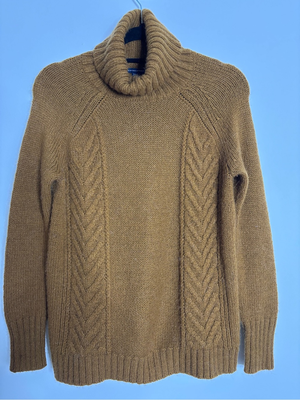 American Eagle Outfitters Camel Cable Turtleneck Sweater
